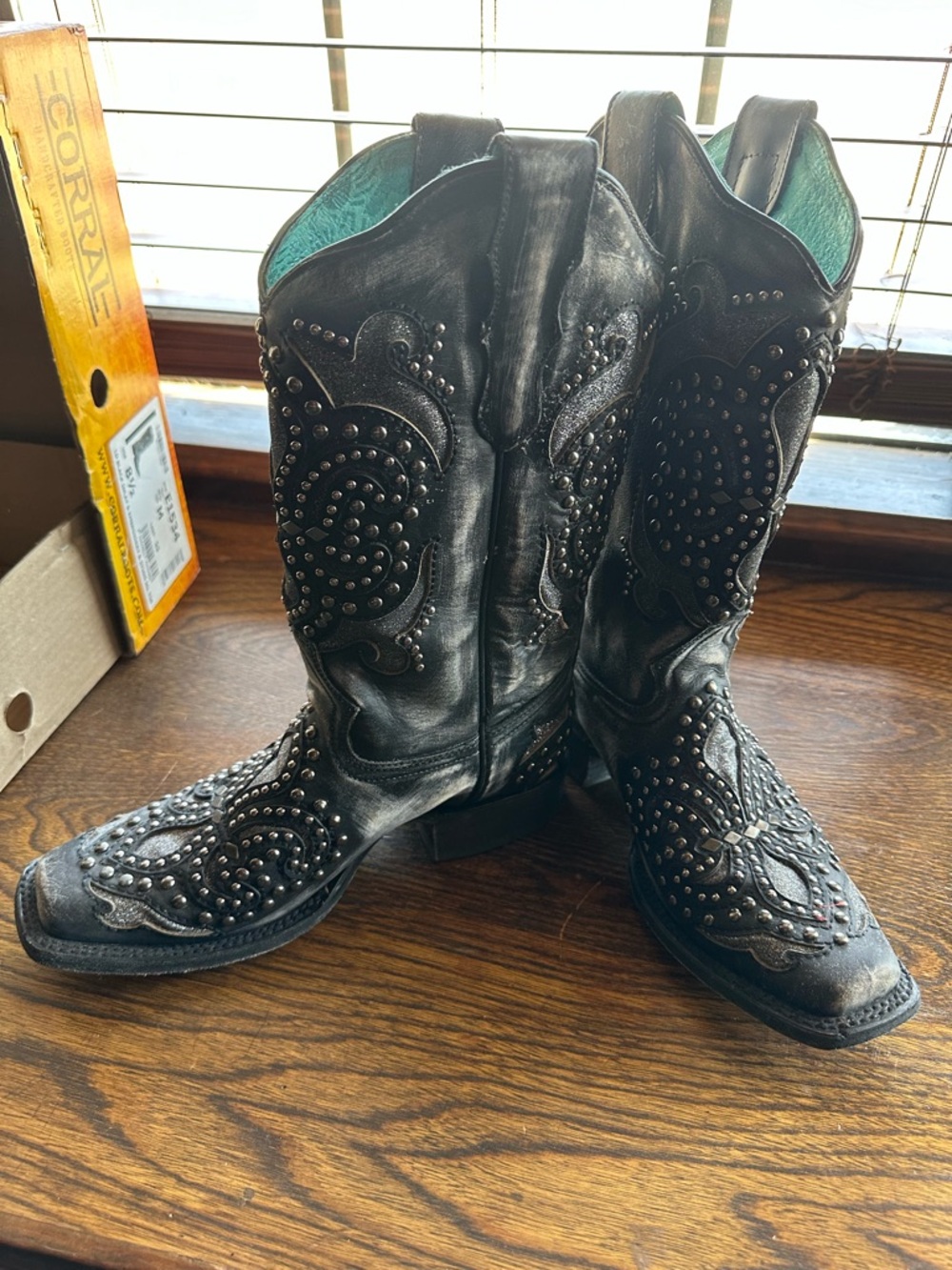 Women's Black Stud-Embellished Western Combat Boots